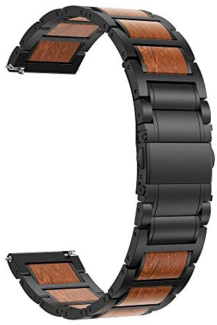 Overhil1s Edelstahl Holzband ersetzen for Samsung Getriebe S3 / Galaxy Uhr 46mm Band 22mm Holz Armband Armband for Galaxie 46mm (Color : Wood Black, Size : 22mm)