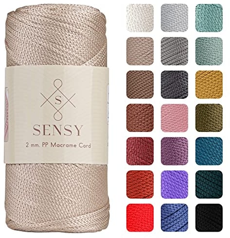 Sensy Premium 2 mm 230 Meter Polyester-Seil, 100% Polypropylen- Makramee-Kordel Häkeltasche Häkelgarn Geschenk für Strickwaren (Latte)