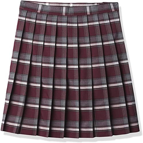 French Toast Juniors Plaid Pleated Skirt, Burgundy Plaid, 07