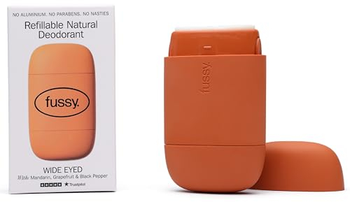 Fussy - Natural Refillable Deodorant - Aluminium Free - 24 Hour Protection - Citrus Scent & Burnt Orange Case - Mandarin, Grapefruit & Pepper - Vegan & Cruelty Free - 100% Natural & Effective