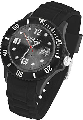 Taffstyle Damen Herren Sportuhr Armbanduhr Silikon Sport Ziffernblatt mit Datum Analog Quarz Farbige Bunte Uhr Schwarz Schwarz
