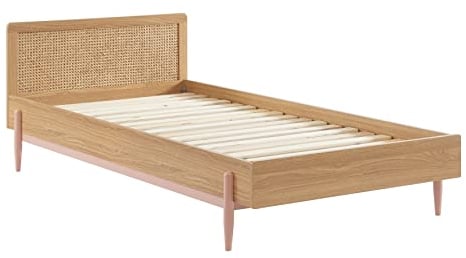 BAÏTA Lit Enfant Pablo Rose et cannage 90x190 sommier Inclus