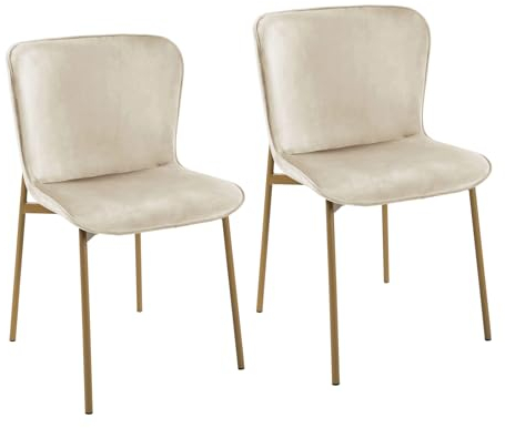 SVITA Mary 2er Set Esszimmerstuhl Polsterstuhl ohne Armlehnen Küchenstuhl Wohnzimmerstuhl Beige/Gold