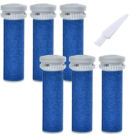 6 Pack Blue Extra Coarse Replacement Roller Refills Compatible with Scholl Express Pedi Foot Smoother Include a Cleaning Brush