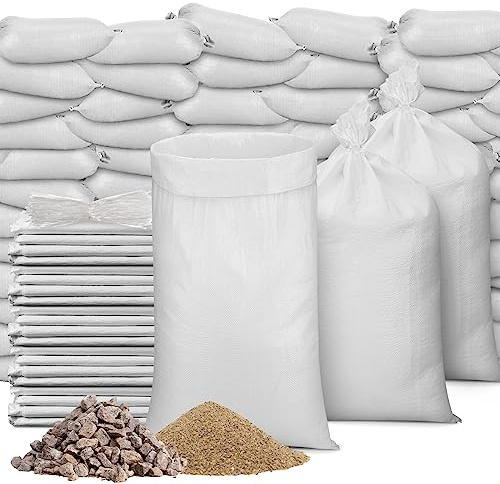 Windyun 200 Pcs Empty Sand Bags with Ties, White Woven Polypropylene Bulk