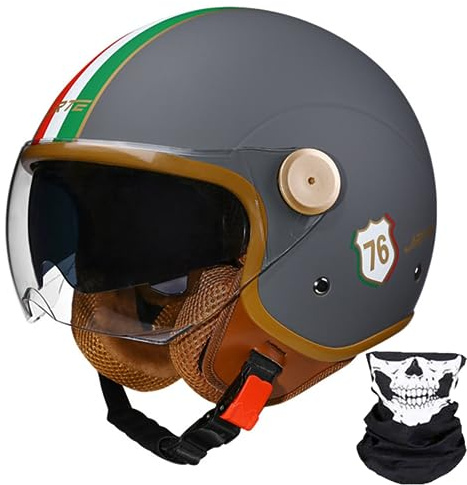 Motorradhelm, Retro-3/4-Motorrad-Halbhelm Mit Offenem Gesicht Und Doppelvisier, Für Männer Und Frauen, Roller, ATV, Cruiser-Helm, ECE/DOT-Geprüft