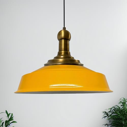 bamyum Asletl Long-Knob Hängelampe Industrial Vintage Ø40cm, Küchenlampe Hängend, Pendelleuchte Esstisch Vintage, Hängelampe Esstisch, Wohnzimmerlampe Pendelleuchte Dunkelgelb Metall Küchenlampe