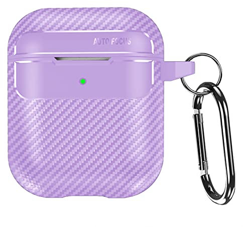 MINUUISCT Funda para Airpods 1 y 2, estilo fibra de carbono, funda de cuero vegano, funda protectora para auriculares con llavero, a prueba de golpes, piel protectora antiarañazos para Airpods 1 y 2,