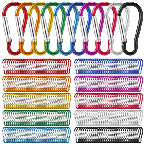 Yaocom 300 Pcs 2 Carabiner Bulk Small Carabiner Clip, Aluminum, Colorful