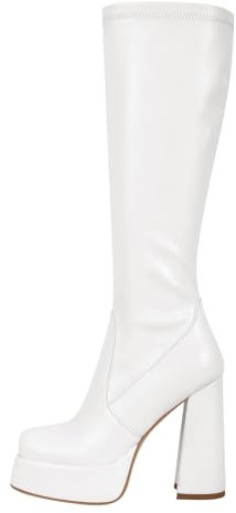 MissHeel Stivale con tacco lungo, con tacco alto, punta quatica, colore nero, bianco, 39 EU