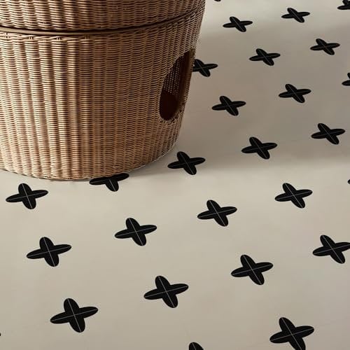 Vinyl Flooring Self Adhesive Floor Tiles Sticker Peel and Stick Vinyl Flooring Planks for Kitchen Living Room and Bathroom Floor, Milk White and Black