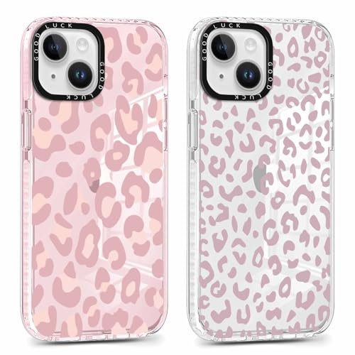 Coiwxmoi 2 x Transparent Handyhülle für iPhone 14/iPhone 13 6,1 Hülle, Aesthetic Leopard Muster Durchsichtig Case Mädchen Frauen Schutzhülle, Weich Silikon TPU Bumper Stoßfeste Cover für iPhone 14,02