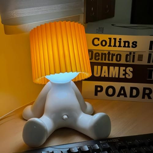 Umikk Lustiges LED Tischleuchte, Lampe „Ein kleiner schüchterner Mann“, Kreative A Little Shy Man Nachttischlampe, USB-Aufladung Tischlampe Mit Schirm, Romantische LED Nachttischlampe (Orange)