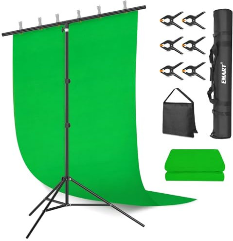 EMART Green Screen Background with Stand 2x2m/6.5x6.5ft, 1.5 x2m Greenscreen with 2x2m Backdrop Stand Kit for Photo Video Studio, TV Videos, Streaming Gaming, Live Broadcast,Chroma Key