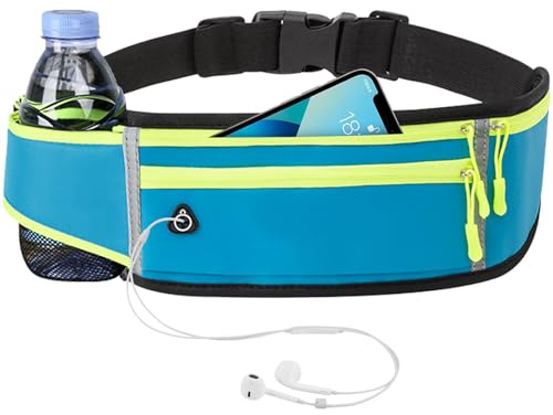 Mayoii Ceinture de course avec porte-bouteille d'eau, sac banane de sport réglable et imperméable, pour le cyclisme et le fitness, poche pour téléphone, bande réfléchissante, tissu respirant à séchage