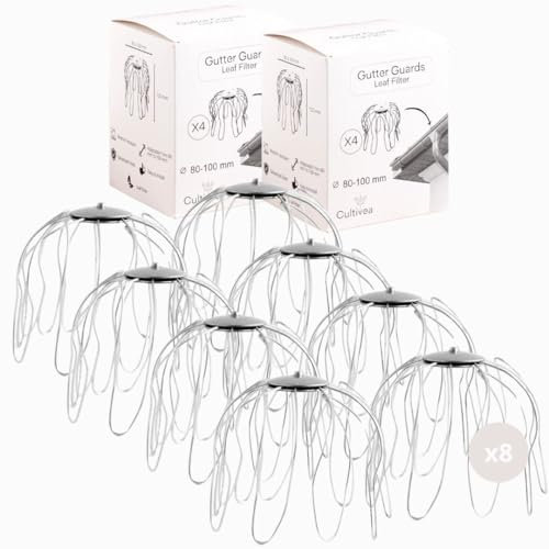 CULTIVEA® Lot de 8 crapaudines gouttière en acier galvanisé (Ø 80 à 100 mm) – 2 x 4 pièces – Filtre anti-feuilles, anti-bouchon, protège gouttière durable et facile à poser
