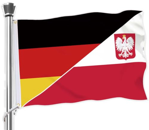 90x150 CM Polen Adler Mantel Deutschland Kombinierte Flagge,Große polnisch Freundschaft Flaggen,36x60 Zoll doppelt gedrucktes dauerhaftes Banner,150D Dekorationen mit 2 Grommet