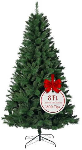 Evre Canada Spruce 8ft Artificial Christmas Tree with 1700 PVC Tips, Easy Build Hinged Branches & Strong Metal Stand