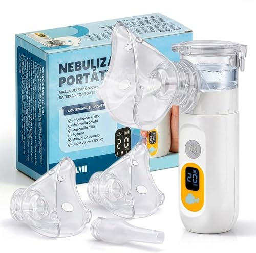 JARAMI - Nebulizador Portatil Adultos, Niños y Bebés - Inhalador Silencioso para el Alivio de Tos, Asma, Enfermedades Respiratorias - Inhalador Con Mango para uso Domestico y de Viaje.