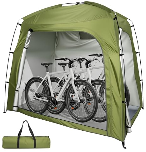 YORKING Bike Storage Outdoor for 1- 3 Bikes, 200*120*165cm, Bike Cover for Outside Storage Waterproof Bike Shed with Ventilated Window, Bicycle Cover Bike Tent Bike Store Shelter Storage Tent (Green)