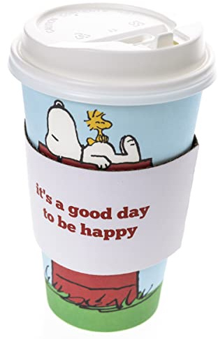 Graphique Paquete de 12 tazas de café desechables para llevar, Snoopy Dog House - 16 onzas, con tapas, perfectas para viajes, hogar, fiestas y más