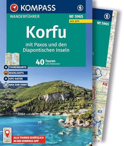 KOMPASS Wanderführer Korfu mit Paxos und den Diapontischen Inseln, 40 Touren mit Extra-Tourenkarte: mit Touren und GPS-Daten in der KOMPASS-App