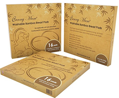 cannymum waschbar Natur Konturierte Bambus Stilleinlagen (16 Pads + Wäschesack)