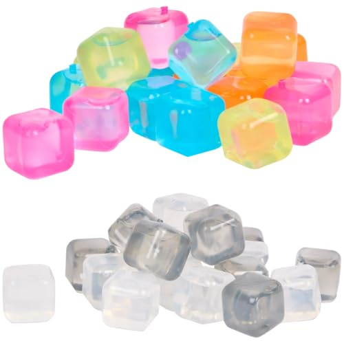 20 Party Eiswürfel aus Plastik Würfeleis Eis Coktailzubehör Würfel Kühlakku Eiswürfel bunt gemixt Party wiederverwendbar Eiswürfelform Kunststoff Dauereiswürfel