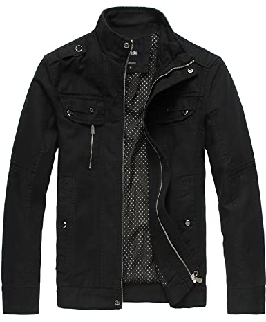 Wantdo Homme Veste en Coton Coupe-Vent Blouson d'Extérieur Décontractée Manteau Classique Elégant Veste Militaire Manteau Randonnée Automne Noir 3XL