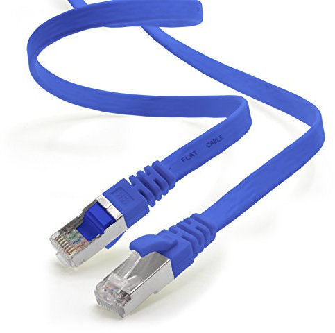 10m - bleu - 1 pièce Câble ruban LAN Ethernet Gigabit CAT.7 (RJ45) câble réseau câble brut (10Gbit/s) câble d'installation plat mince compatible avec Cat.5 - Cat.5e - Cat.6