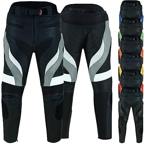 German Wear, Motorradhose Motorrad Biker Racing Lederhose Schwarz/Grau, Größe:52/L
