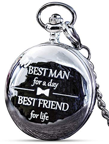 FJ FREDERICK JAMES - Best Man Gifts from Groom, Best Man Proposal Gift - Best Man for a Day Silver Pocket Watch I Best Man Gifts for Wedding I Will You Be My Best Man Gifts I Silver Etched