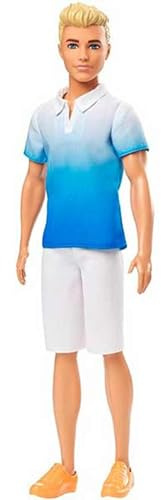 Barbie GDV12 Ken Fashionistas Puppe im weiß-blauen Poloshirt, Puppen Spielzeug ab 3 Jahren