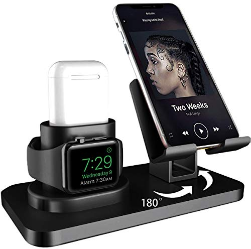 AICase Tablet-Halterung, Airpod-Halterung, Watch-Halterung, Telefonhalterung, 3-in-1-Ladestation für Apple Watch Series 5/4/3/2/1, Dock Halterung für iPad 12.9 (Dunkelschwarz)