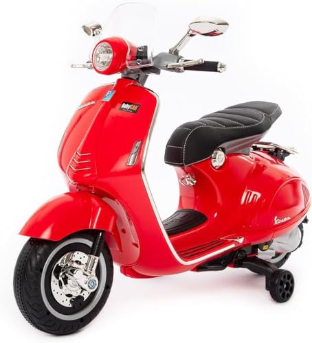 Babycar Vespa Elettrica per Bambini | Moto Elettrica Bambini 12V Stile Vespa 946 con Luci, Suoni Integrati, MP3/USB e Ruote Stabil | 2 Motori da 25W con Acceleratore a Pedale | Rosso