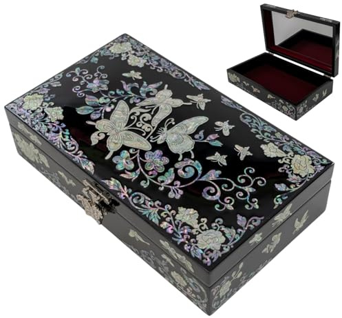 February Mountain Mother of Pearl Jewelry Organizer box - Handmade Large Wooden Box Romantic Anniversary Birthday Gifts for women