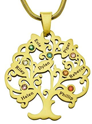 Personnalisé Arbre de Vie Collier Prénom Gravé jusqu'à 7 Nom pour Femmes Famille Grand-mère Fête des Mères Cadeau d'anniversaire de Noël Argent/Or/Or Rose