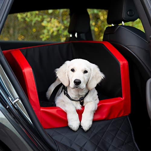 CopcoPet Rücksitz Hundeautositz Autohundebett Hundebett Transportbett Autoschondecke (55 x 55 x 38 cm, Rot-Schwarz)