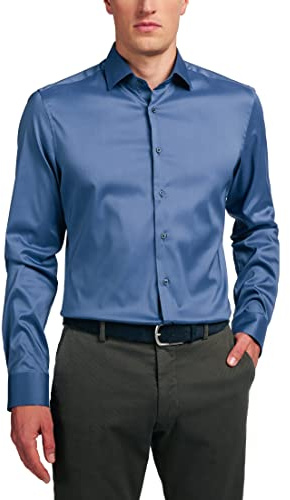 ETERNA Slim Fit Performence Hemd Langarm New Kent Stretch Rauchblau Größe 44