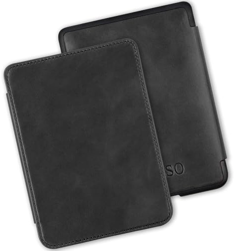 Lunso Compatible avec Kobo Clara HD Housse (6 pouces) - Couverture de remorquage en cuir - Noir