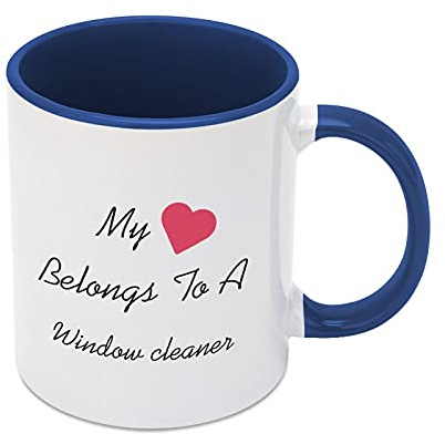 Two Tone Blue Mug My Heart Belongs to A Window Cleaner Funny Coffee Mug Cup, Tea Mug Gift 11 OZ