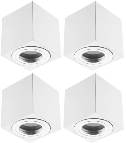 Sweet Led 4x Aufbauspot silber ring IP44 flach bad aluminium aufbaurahmen Feuchtraum 65mm hoch Aufbauleuchte Aufbaustrahler 230V Aufputzstrahler Spotleuchte Aufputz Spot Deckenstrahler weiß eckig