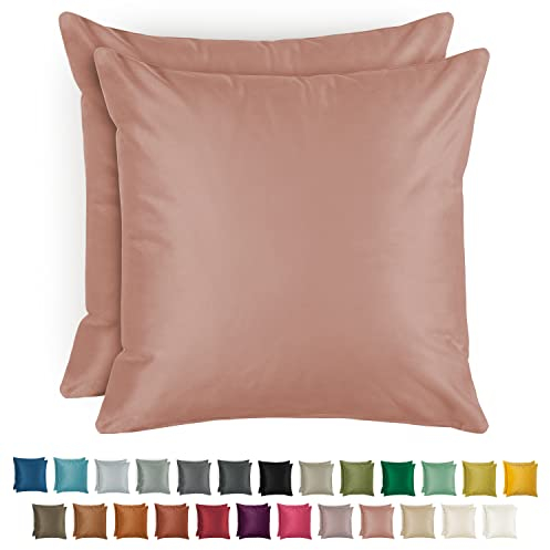 Blumtal 2er Set Kissenbezug 50x50 cm Rosa - dekorativer Samt Kissenbezug mit verstecktem Reißverschluss, Kissenhülle für Zierkissen Deko-Kissen Polster Sofakissen & Couchkissen, waschbar