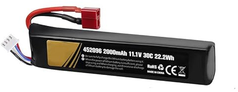 11.1V Lipo Battery Airsoft 2000mAh 3S 30C Rechargeable LiPo Airsoft Batteries Charger with T-Plug Connector for Airsoft Model Guns splatrball Rifle