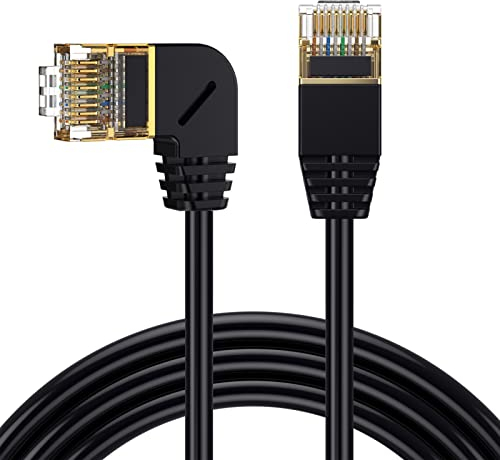 AWADUO Cat 8 Ethernet Cable Cord Indoor Outdoor Network LAN Patch Cord Male to Left Angle Male High Speed RJ45 Flat Internet Cable OD3.8mm for Modem/Laptop/Printer(M to L M)