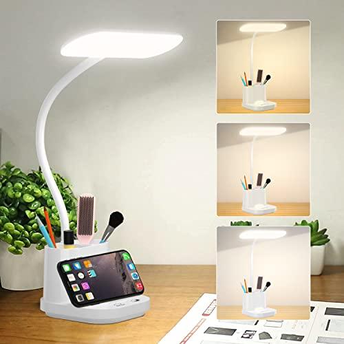 DEEPLITE Schreibtischlampe, LED Helle Akku Tischlampe mit Stift Telefonhalter, 2500mAh Touch Control 3 Farben & Dimmbare Helligkeitsstufen, Kinder Augenschonende Lesetischlampe zum Lernen, Arbeiten.