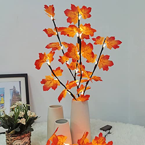 LAMOOER Maple Leaf Branch Lights 30 Inch 20 LED Lighted Maple Twig Branches for Thanksgiving Autumn Fall Christmas Tree Decoration