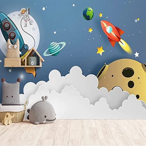 Taille mur tissu espace astronaute fusée planète Satellite papier peint chambre d'enfants fond Mural Murale Papier Peint 3D Salle de séjour Chambre à coucher séjour Mural enfant-400cm×280cm