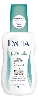 Lycia - Pure Talc Deodorant Vapo, ohne Alkohol, Wirksamkeit 48 Stunden, mit Mikroschwämmen mit trockenem Effekt, Duft von Talkum und Baumwollblüten, 75 ml