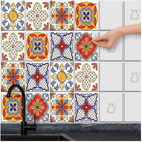 FoLIESEN Fliesenaufkleber für Bad, Küche, Badezimmer - Fliesen-Folie selbstklebend - Klebefliesen Patchwork No.7, .:19.7x24.6 cm / 16-tlg. Set